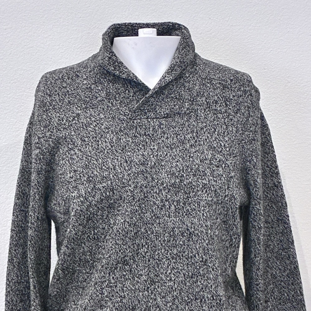 Eddie Bauer Mens Fisherman Cowl Neck Wool Blend Sweater Size M Black Marled Cozy - Picture 2 of 11